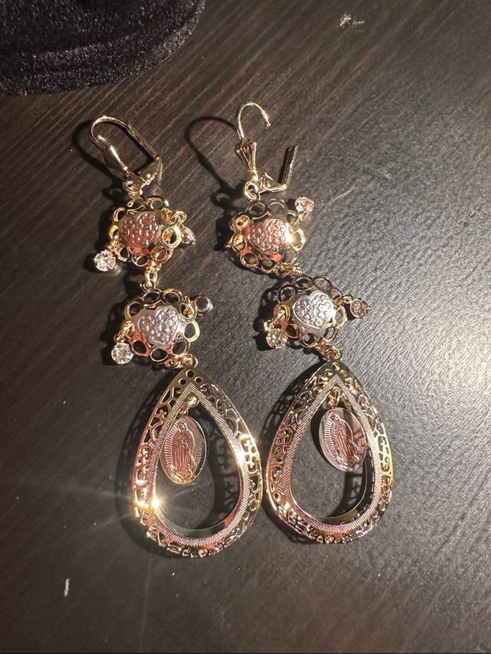 Plated Gold and Rose Gold Virgin Mary Earrings